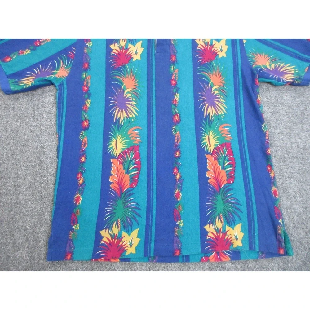 VINTAGE Chaps Ralph Lauren Polo Shirt Mens Large Blue Floral Tropical Rugby